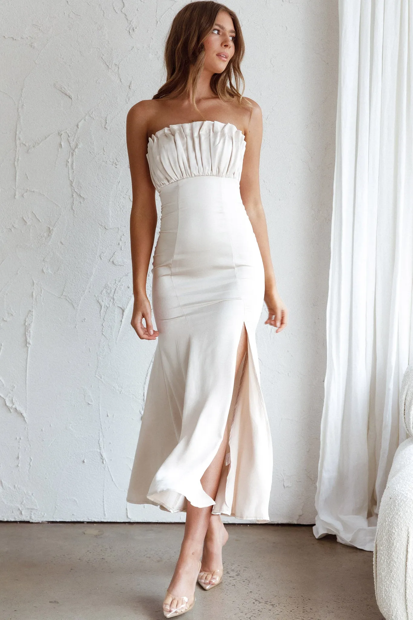 Tivoli Strapless Gathered Bust Midi Dress Champagne sold by Selfie Leslie product image thumbnail 3