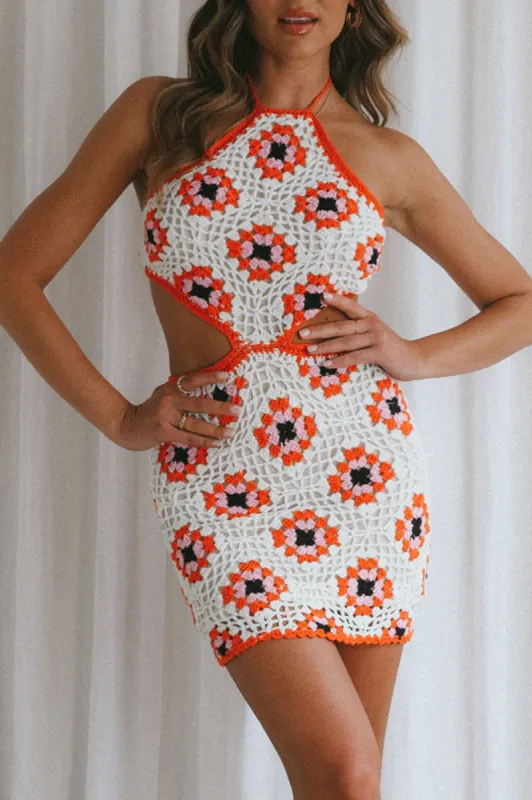 Summer Love Open Back Crochet Mini Dress Pink sold by Selfie Leslie