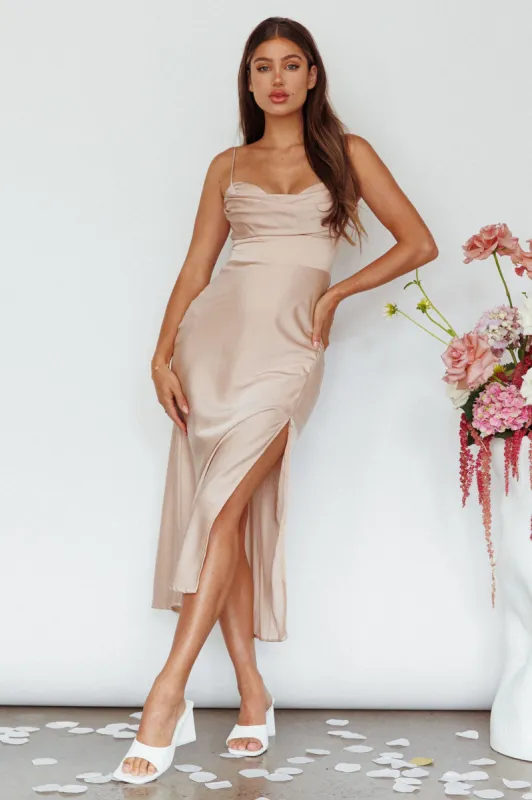 Giorgette Side Split Midi Dress Champagne sold by Selfie Leslie