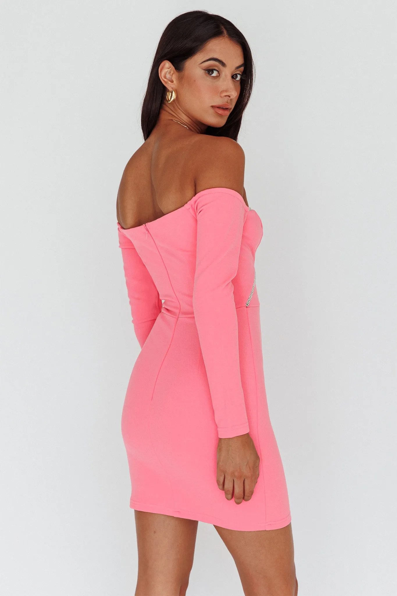 A-List Diamante Trim Long Sleeve Mini Dress Hot Pink sold by Selfie Leslie product image thumbnail 2