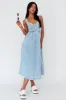 Pixie Dust Button Front Midi Dress Denim Blue sold by Selfie Leslie