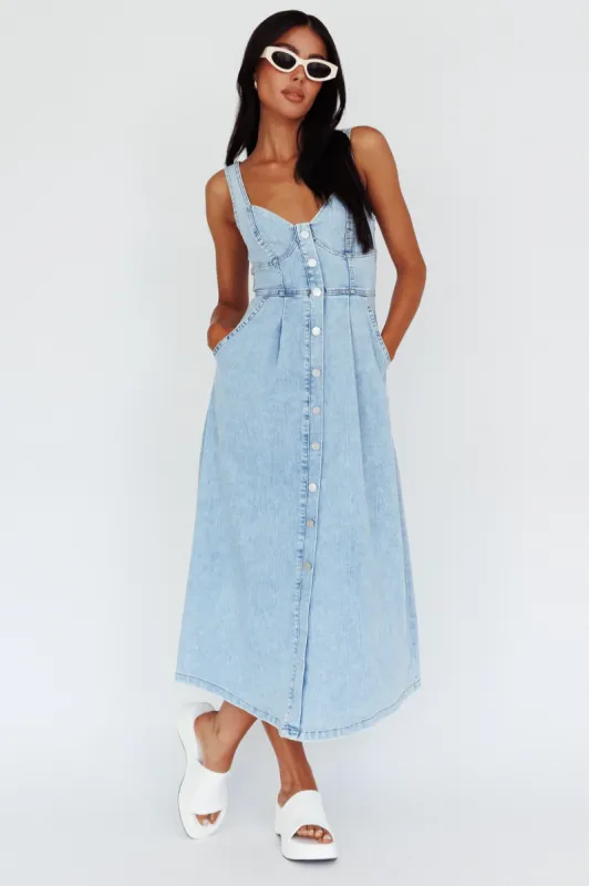 Pixie Dust Button Front Midi Dress Denim Blue sold by Selfie Leslie