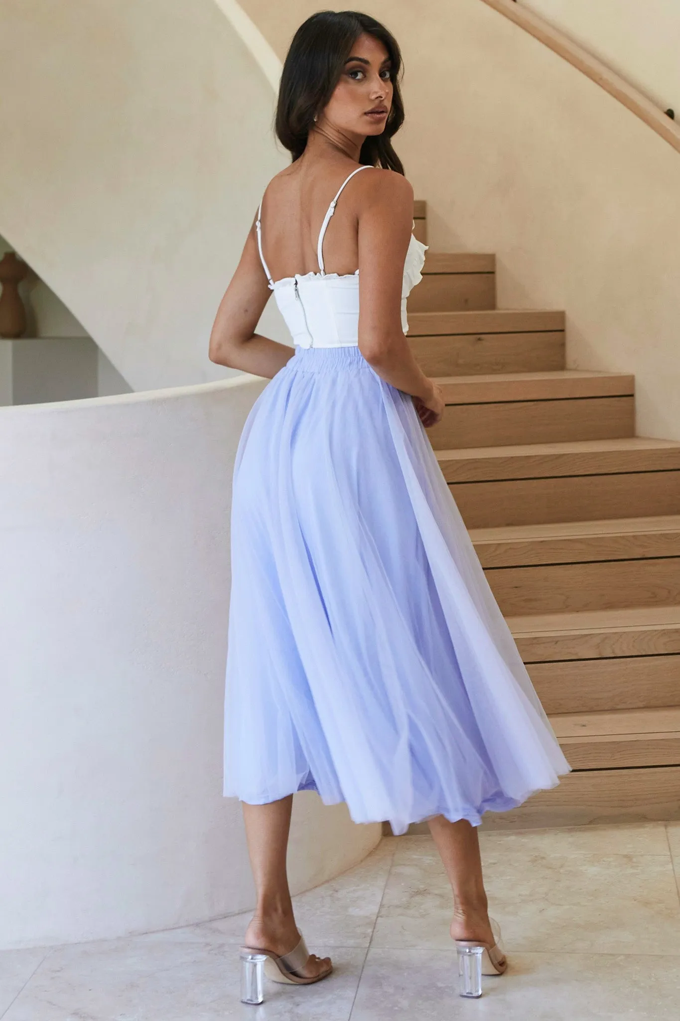 Jasmine Organza Mesh Elasticated Waist Midi Skirt Lavender sold by Selfie Leslie product image thumbnail 3