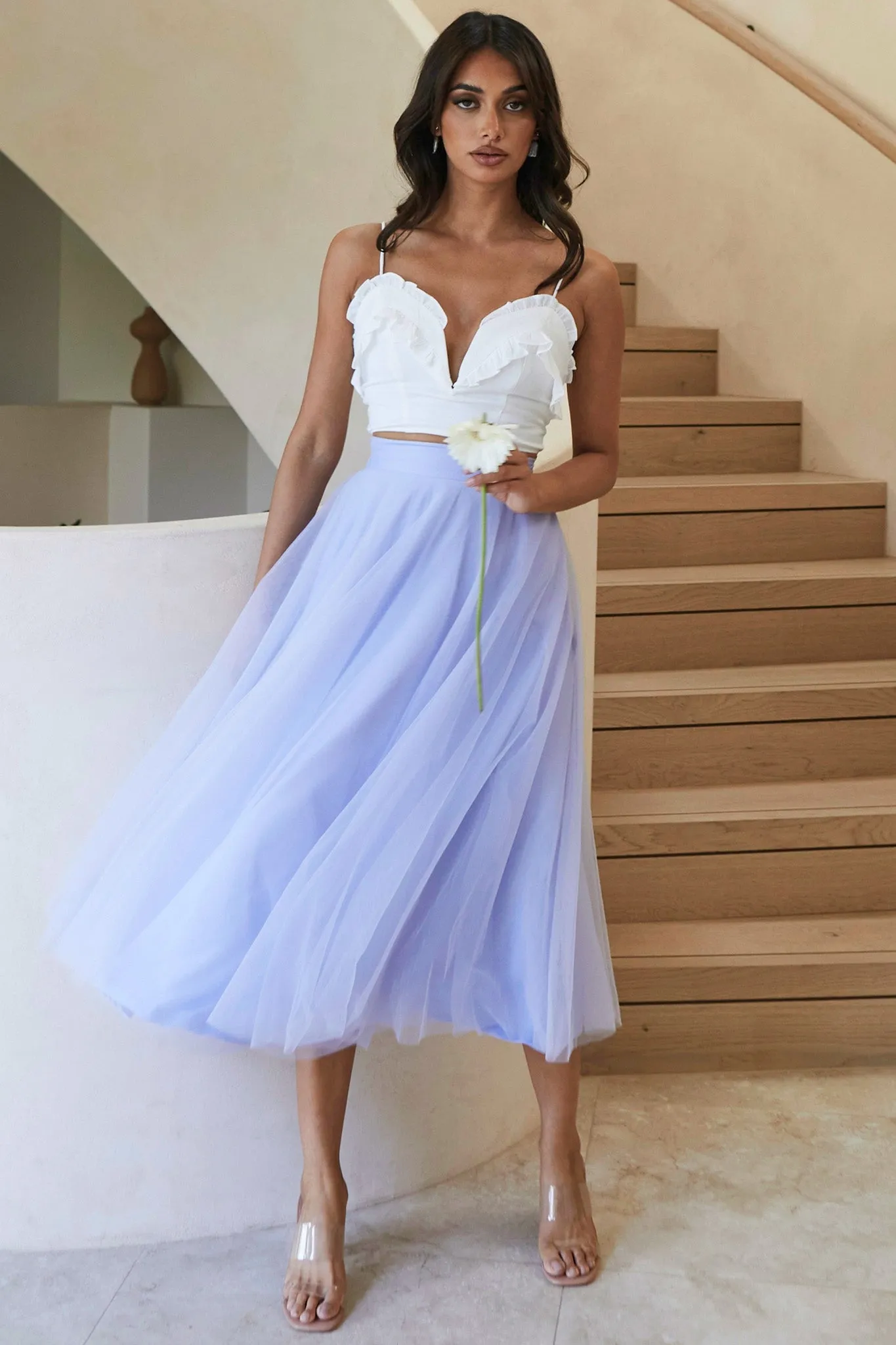 Jasmine Organza Mesh Elasticated Waist Midi Skirt Lavender sold by Selfie Leslie product image thumbnail 4