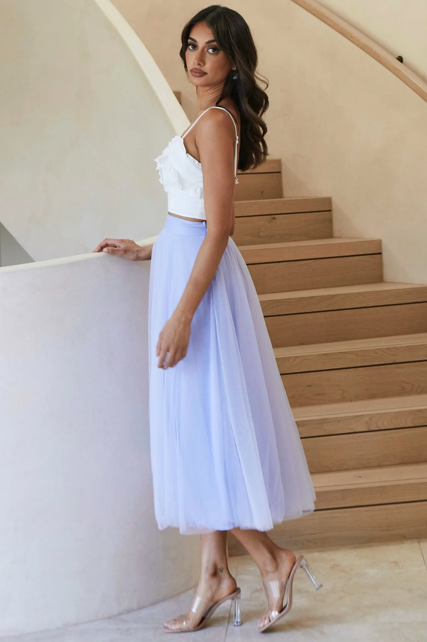 Jasmine Organza Mesh Elasticated Waist Midi Skirt Lavender sold by Selfie Leslie product image thumbnail 5