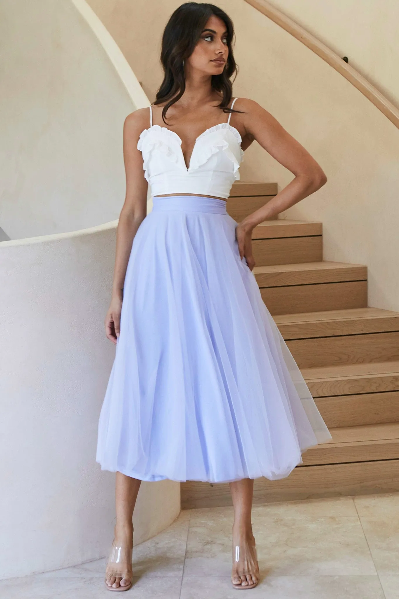 Jasmine Organza Mesh Elasticated Waist Midi Skirt Lavender sold by Selfie Leslie product image thumbnail 2