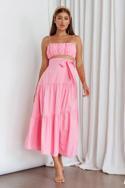 Bondi Waist Tie Maxi Skirt Pink sold by Selfie Leslie