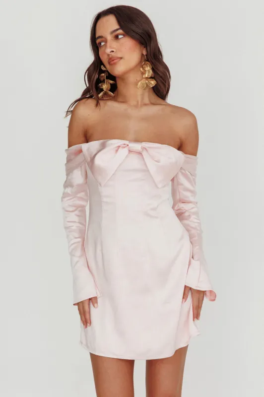 Lilith Off Shoulder Bow Mini Dress Blush sold by Selfie Leslie