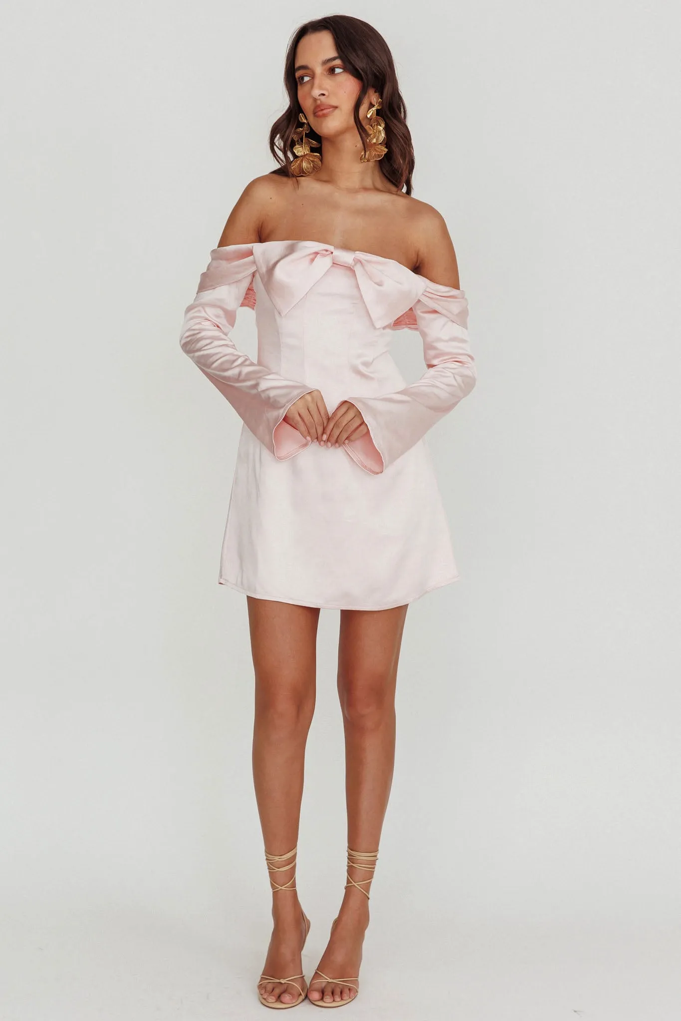 Lilith Off Shoulder Bow Mini Dress Blush sold by Selfie Leslie product image thumbnail 3