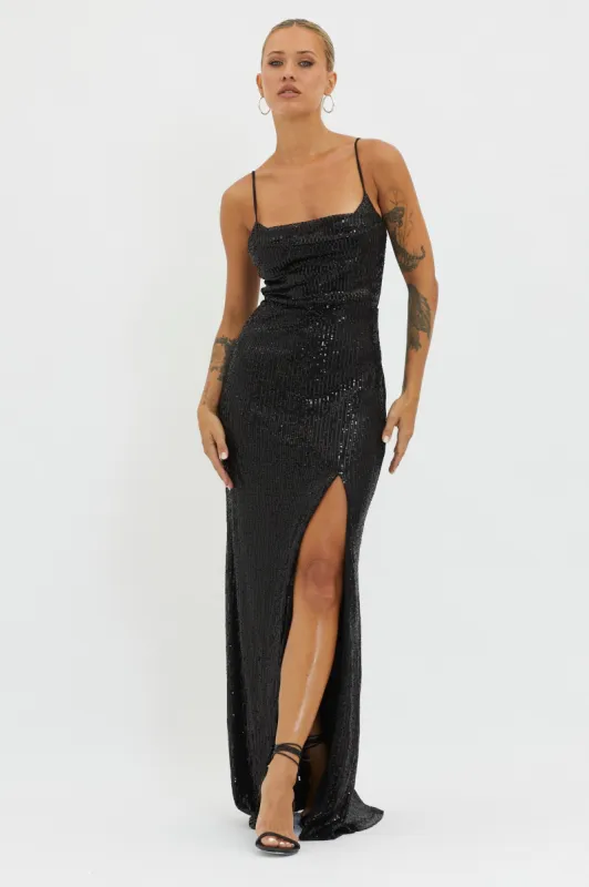 Kerene Spit Sequin Maxi Dress Black sold by Selfie Leslie