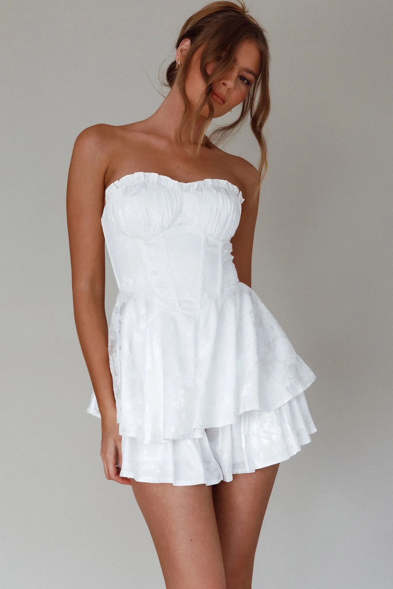 Paris Muse Gathered Bust Romper White sold by Selfie Leslie product image thumbnail 2