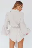 Daytona Beach Long Sleeve Shirt Romper Beige Stripe sold by Selfie Leslie