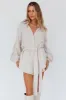 Daytona Beach Long Sleeve Shirt Romper Beige Stripe sold by Selfie Leslie