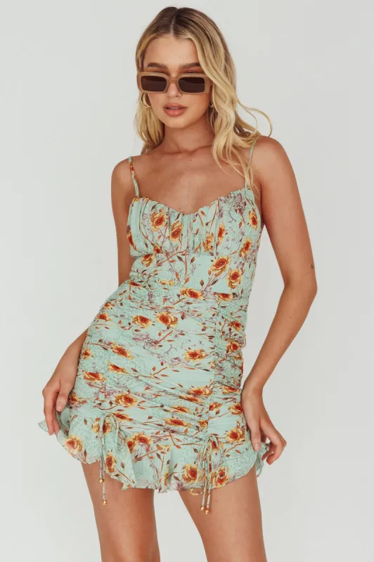 First Light Cami Strap Ruched Dress Floral Mint sold by Selfie Leslie