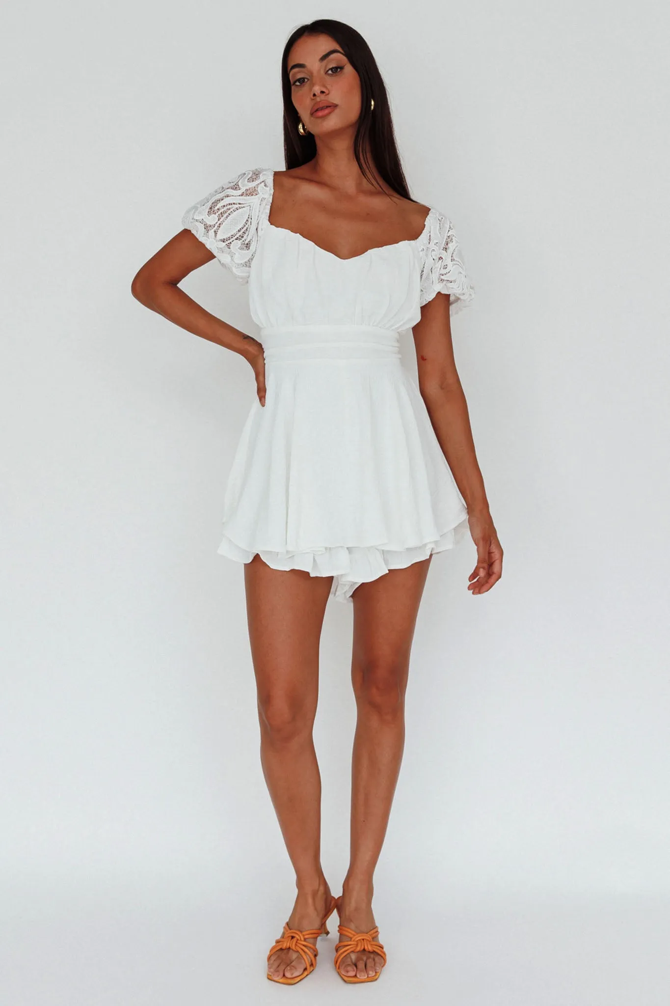 Lianah Lace Sleeve Tied Back Romper White sold by Selfie Leslie product image thumbnail 3