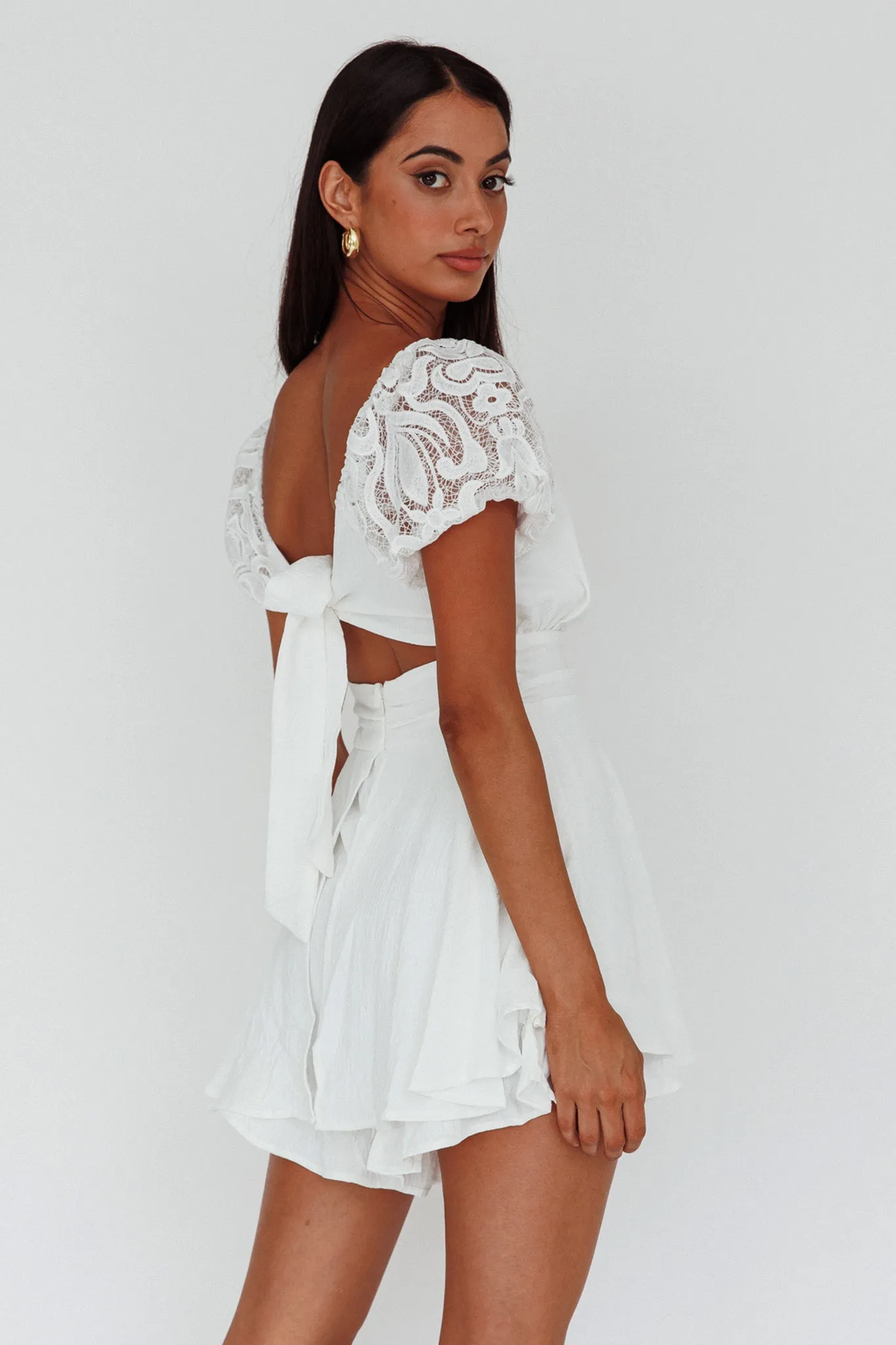 Lianah Lace Sleeve Tied Back Romper White sold by Selfie Leslie product image thumbnail 2
