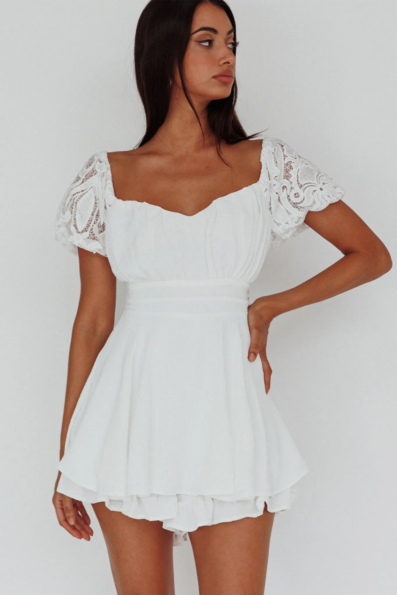 Lianah Lace Sleeve Tied Back Romper White sold by Selfie Leslie