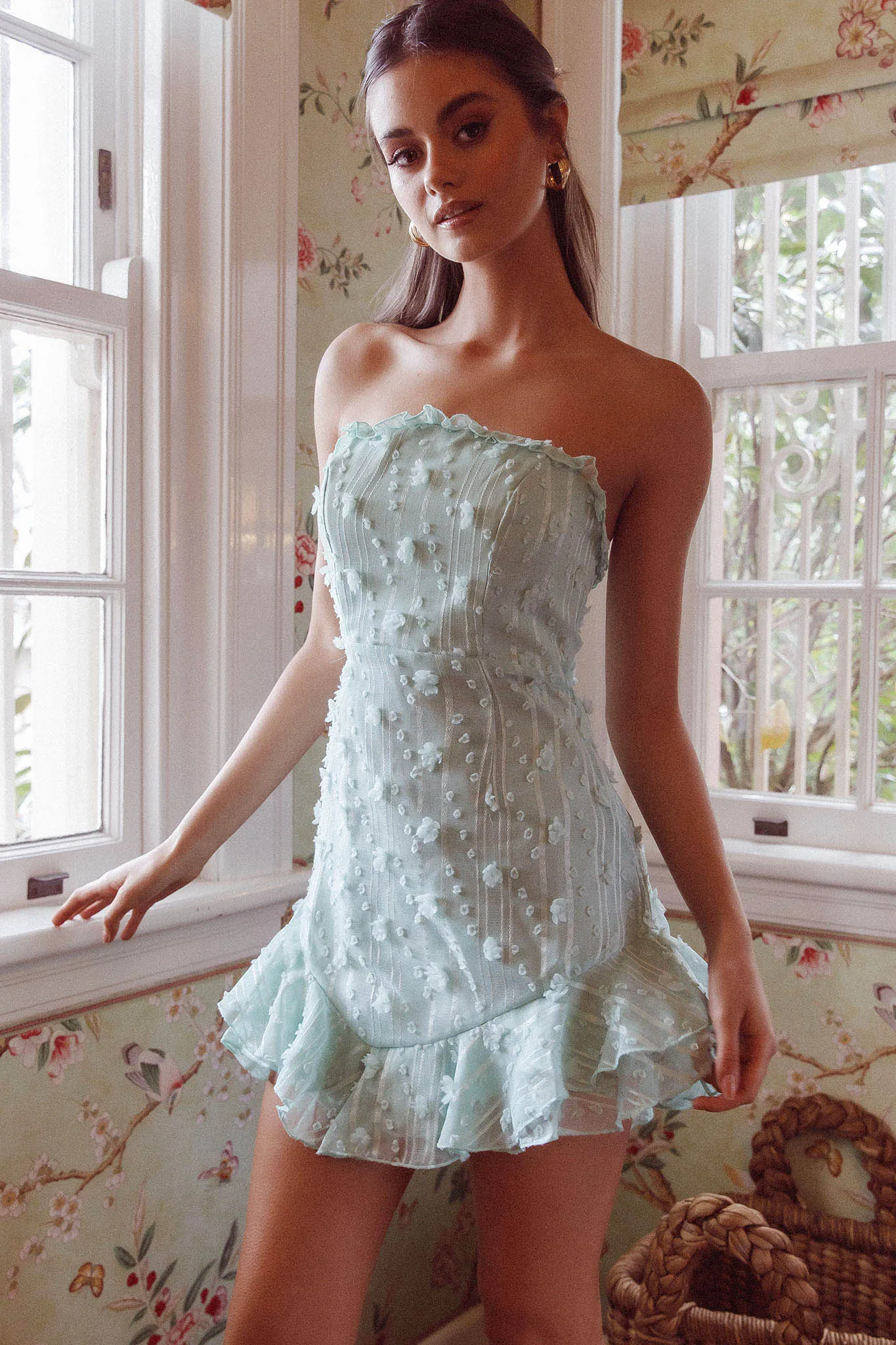 Cece Embellished Bandeau Dress Sage sold by Selfie Leslie