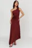 Amelie One-Shoulder Accordion Pleat Maxi Dress Merlot sold by Selfie Leslie
