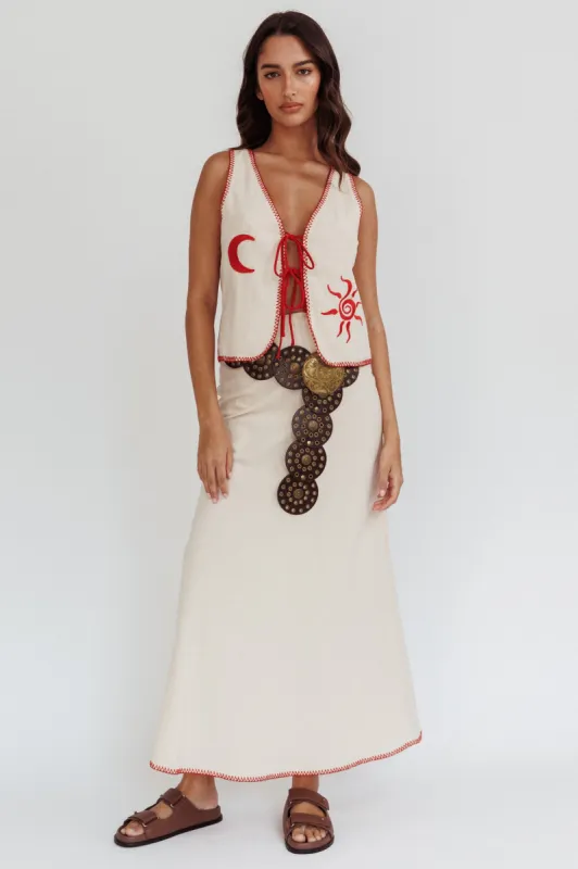 Dose Of Sunshine Blanket Stitch Skirt Beige made by Selfie Leslie