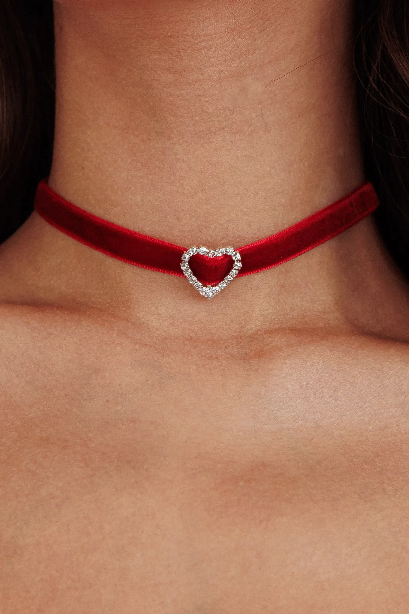 Lola Diamante Heart Velvet Choker Necklace Red sold by Selfie Leslie product image thumbnail 2