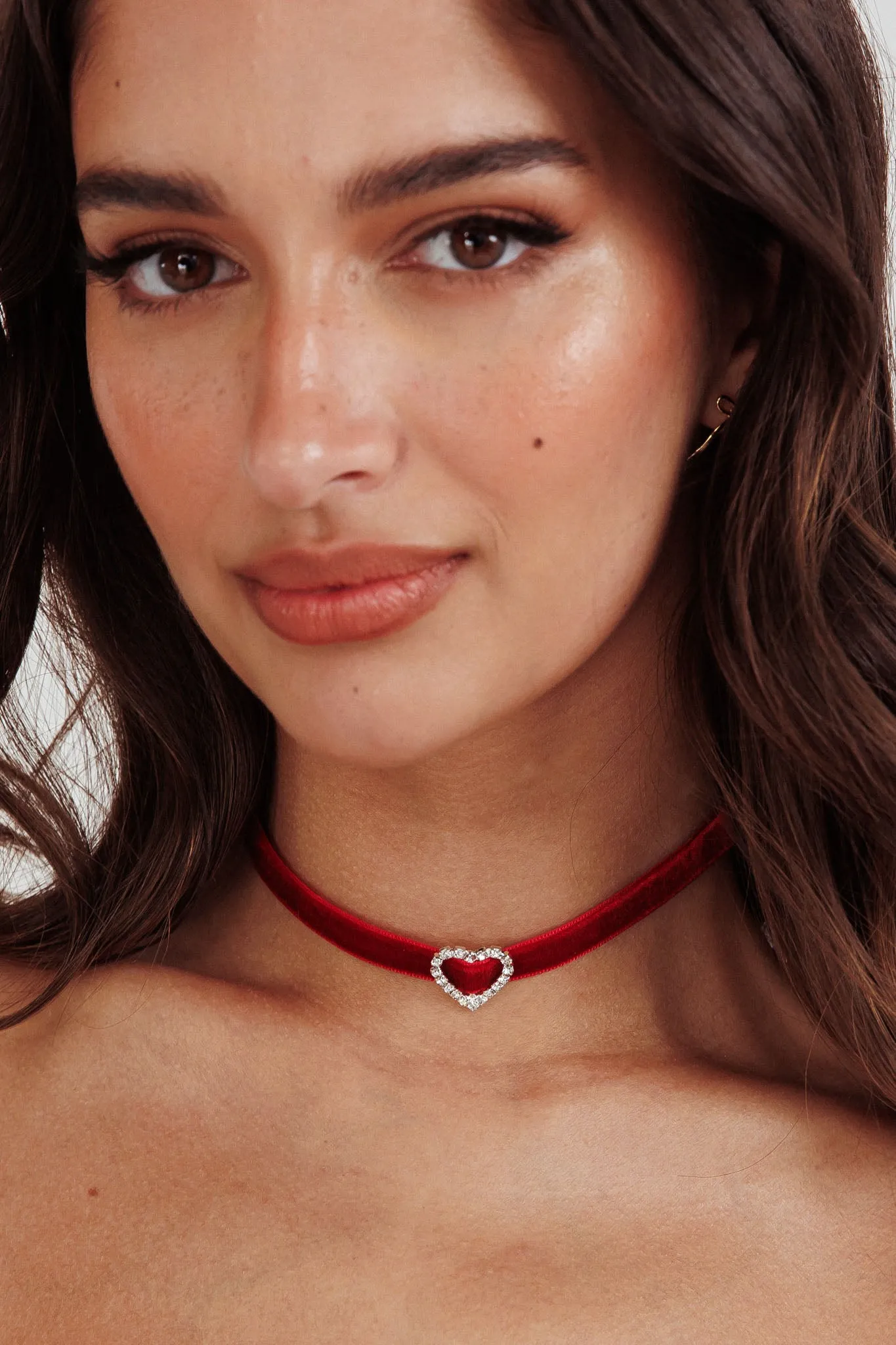 Lola Diamante Heart Velvet Choker Necklace Red sold by Selfie Leslie