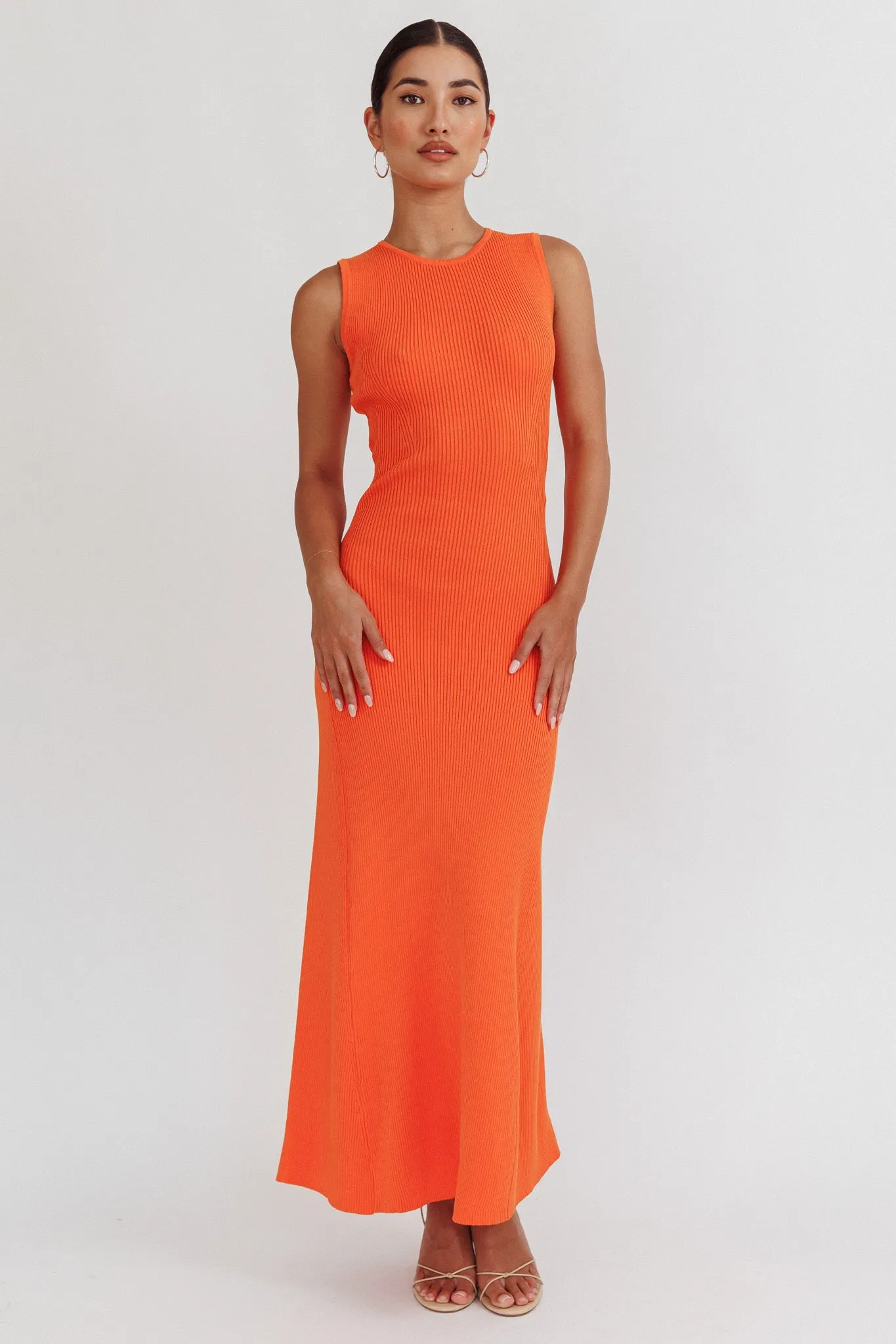 Braylee Sleeveless Ribbed Knit Maxi Dress Orange sold by Selfie Leslie product image thumbnail 5