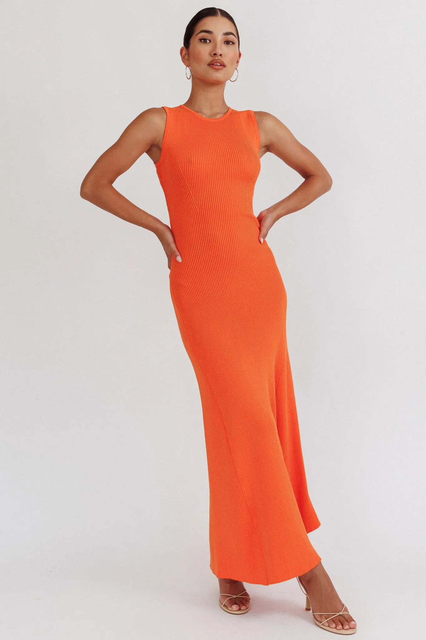 Braylee Sleeveless Ribbed Knit Maxi Dress Orange sold by Selfie Leslie product image thumbnail 3