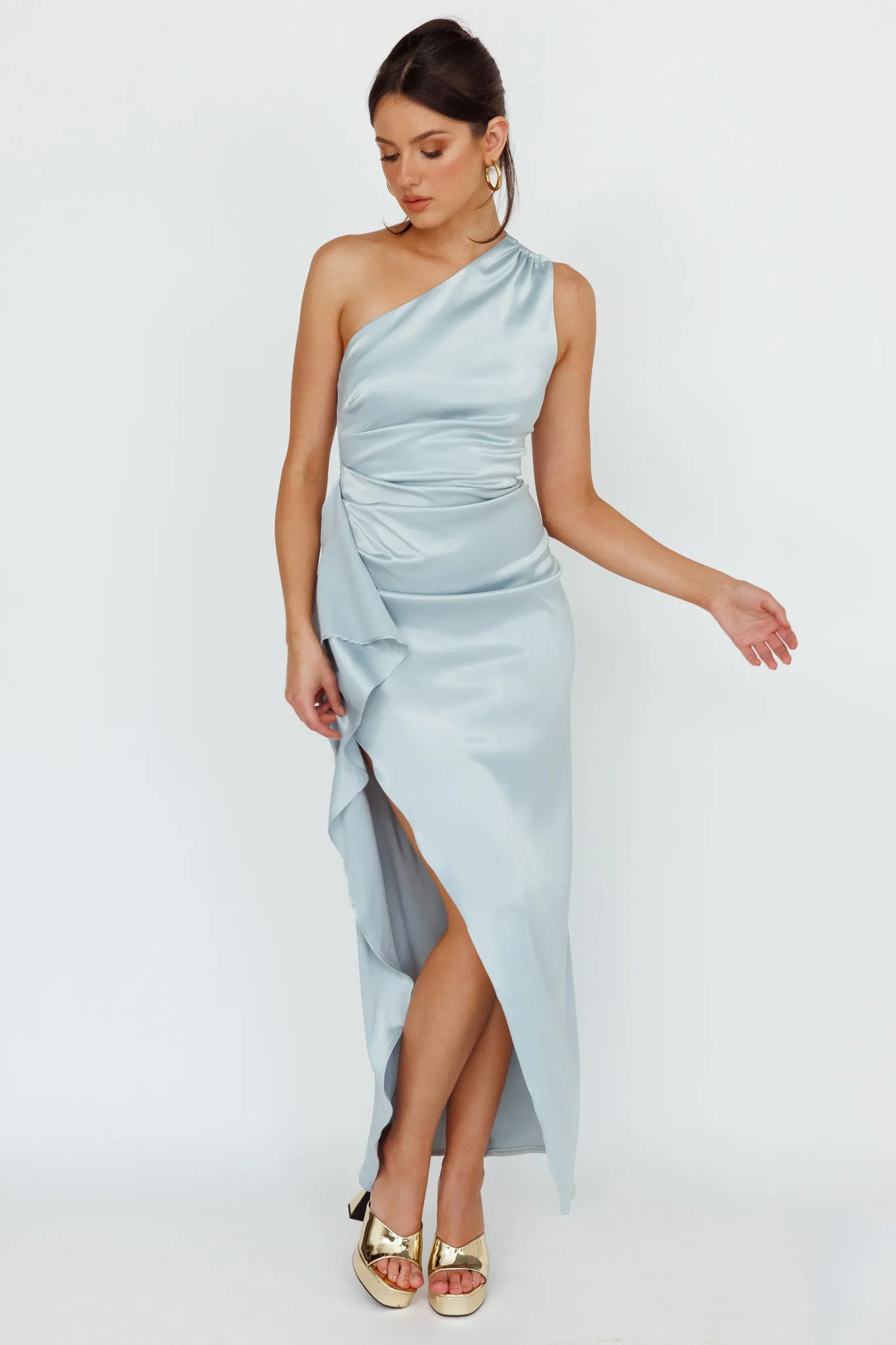 Kamillia One-Shoulder Split Midi Dress Pistachio sold by Selfie Leslie