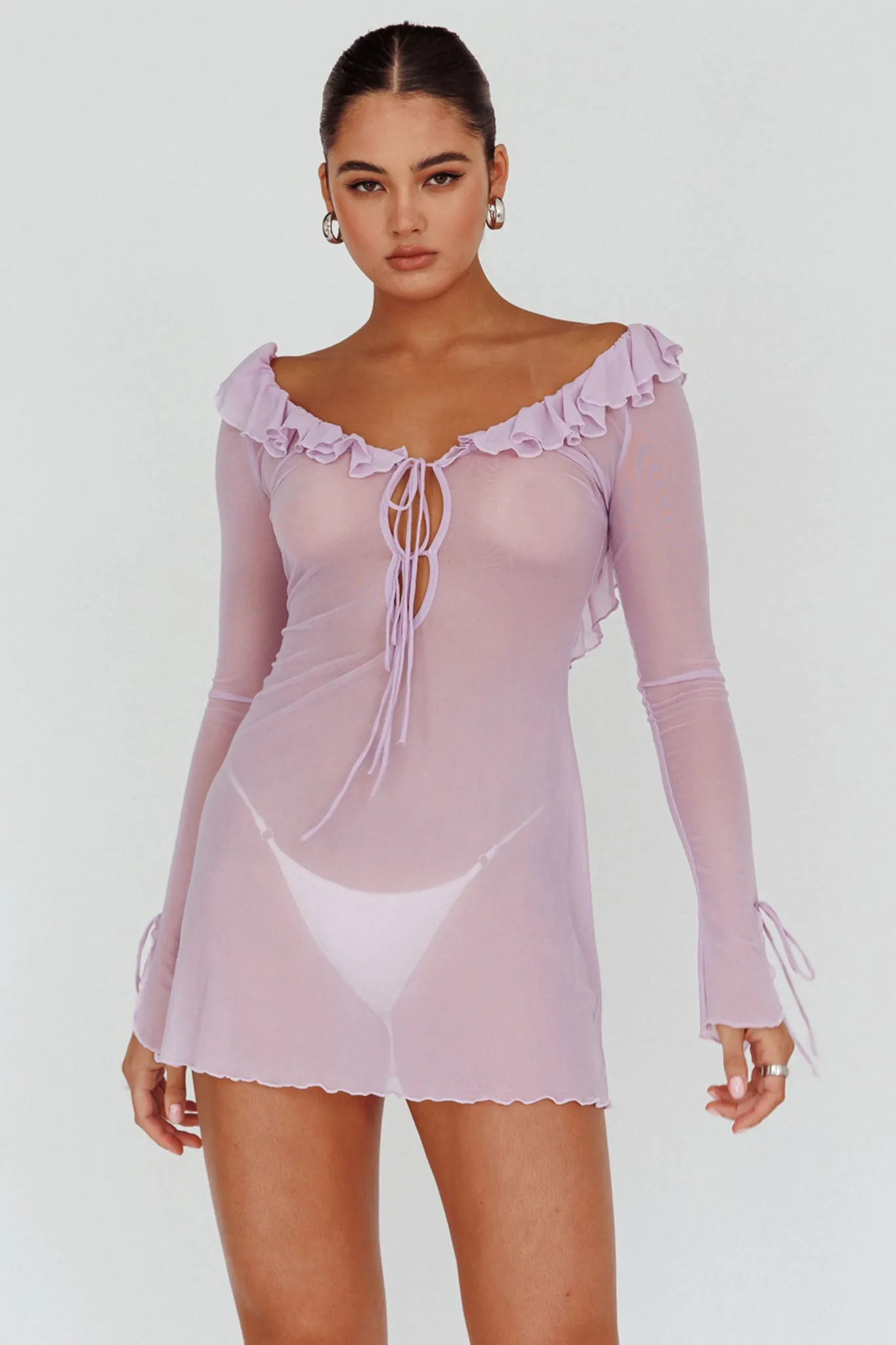 Sea Dreaming Ruffle Trim Mini Dress Lilac sold by Selfie Leslie product image thumbnail 5