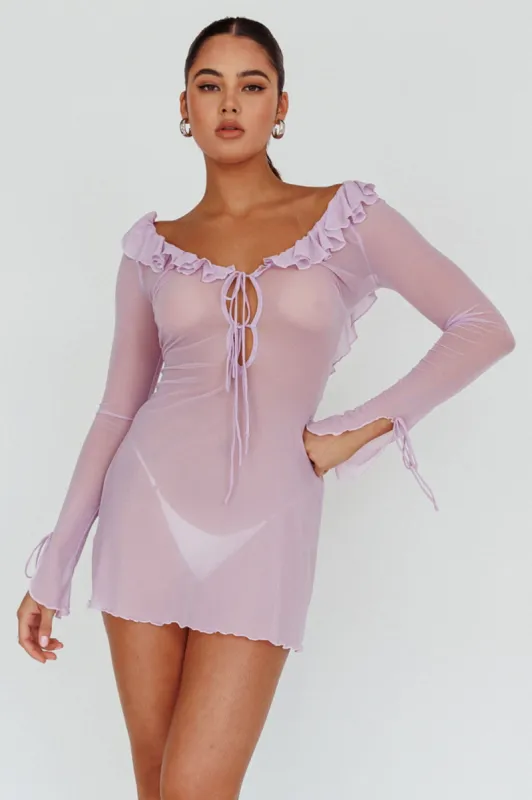 Sea Dreaming Ruffle Trim Mini Dress Lilac sold by Selfie Leslie