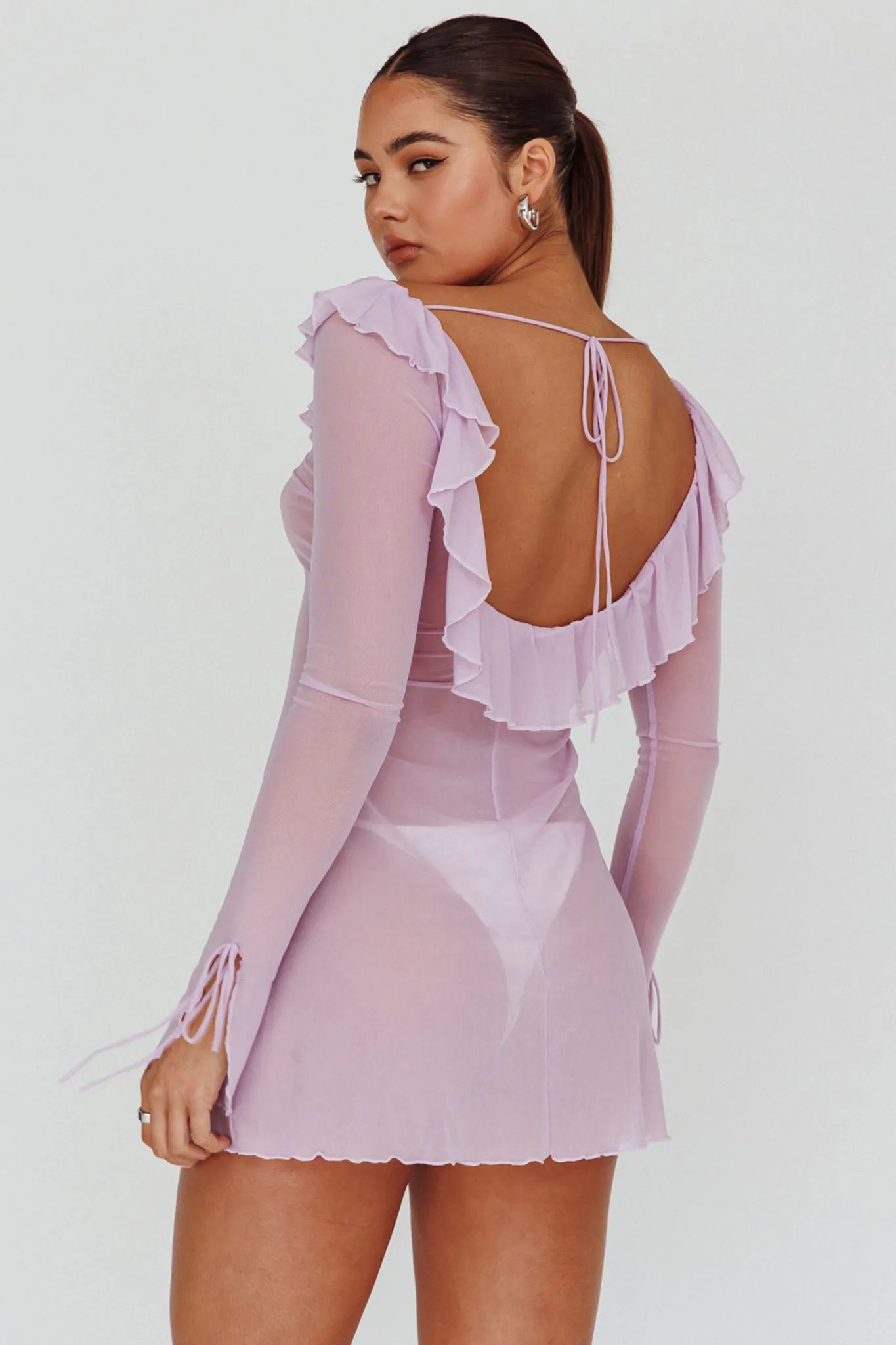 Sea Dreaming Ruffle Trim Mini Dress Lilac sold by Selfie Leslie product image thumbnail 2