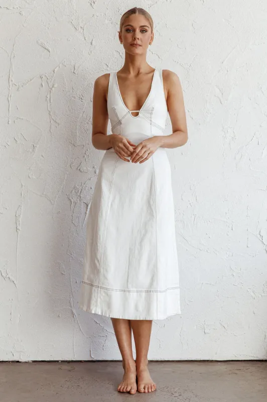 Elias Decorative Stitch Midi Dress White sold by Selfie Leslie