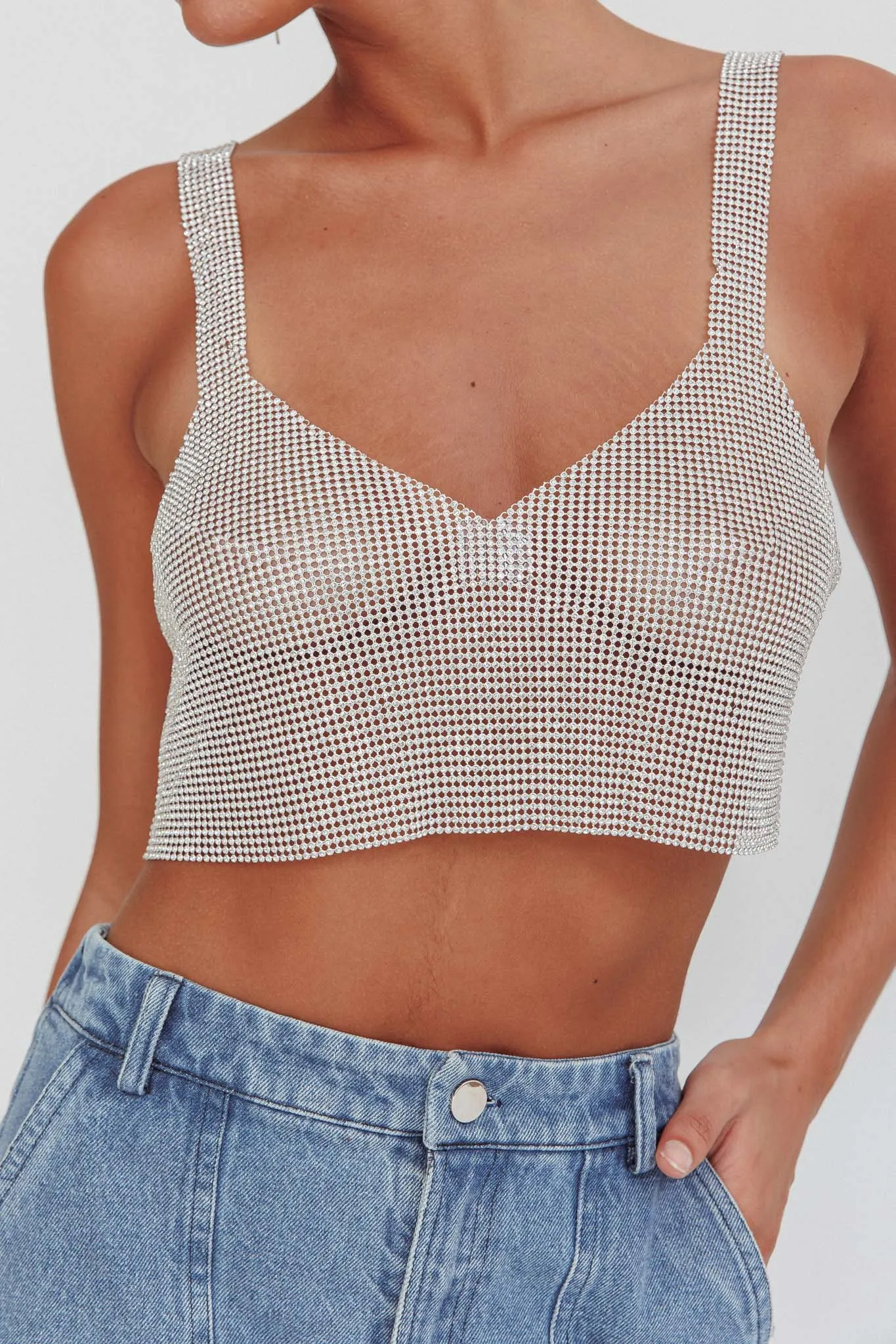 Lumina Diamante Crop Top Silver sold by Selfie Leslie product image thumbnail 4