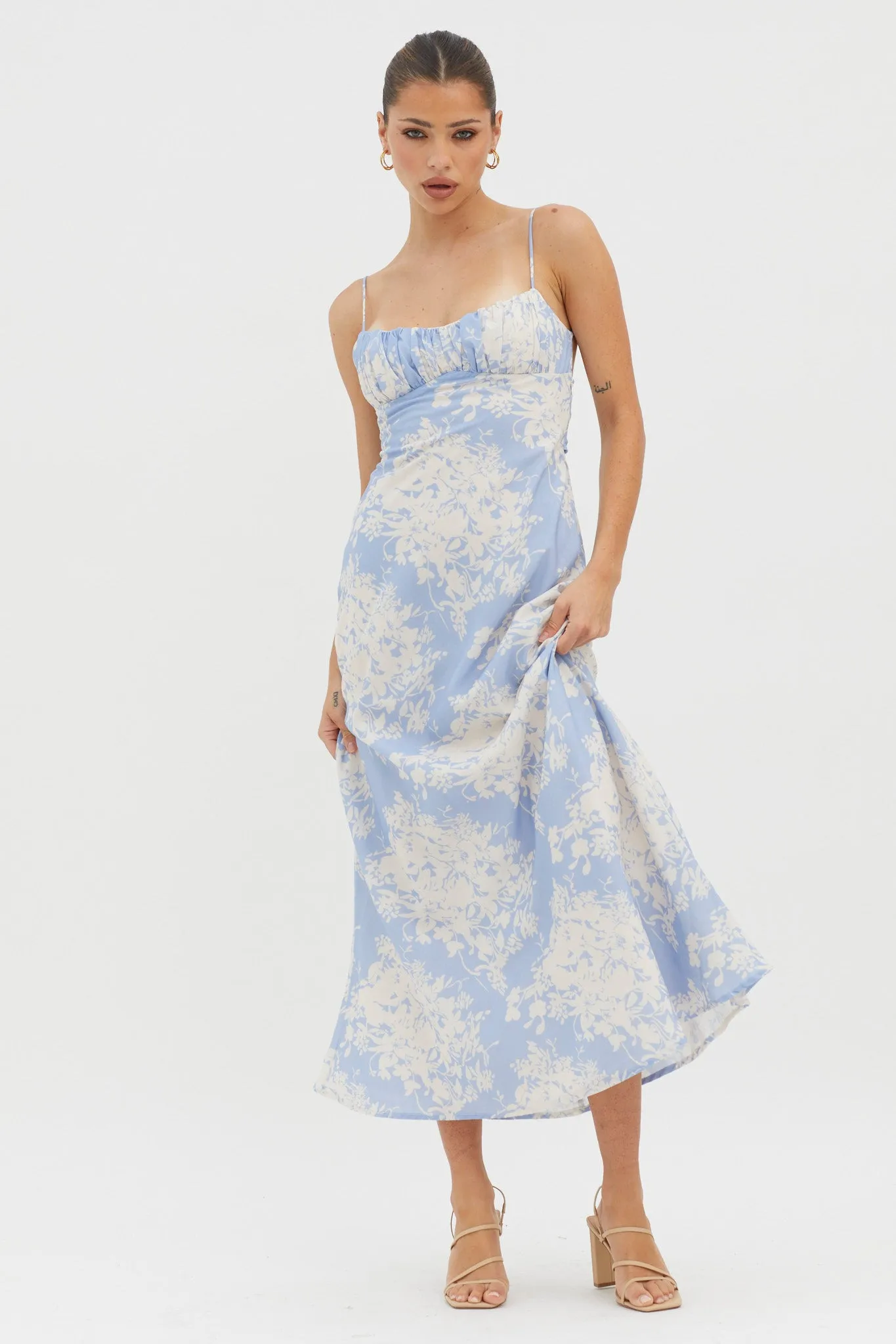 Nerida Twist Back Midi Dress Floral Blue sold by Selfie Leslie product image thumbnail 3