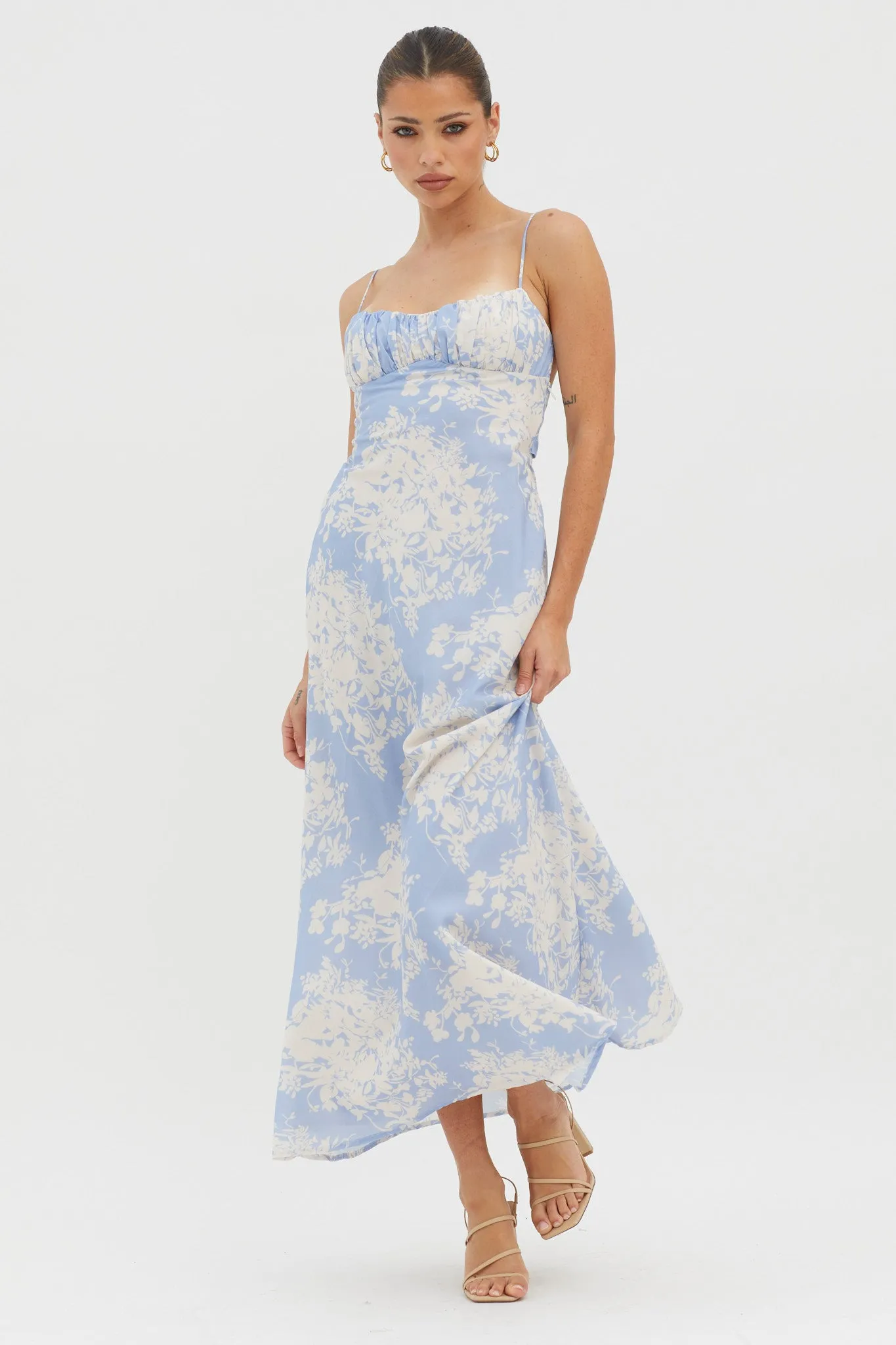 Nerida Twist Back Midi Dress Floral Blue sold by Selfie Leslie