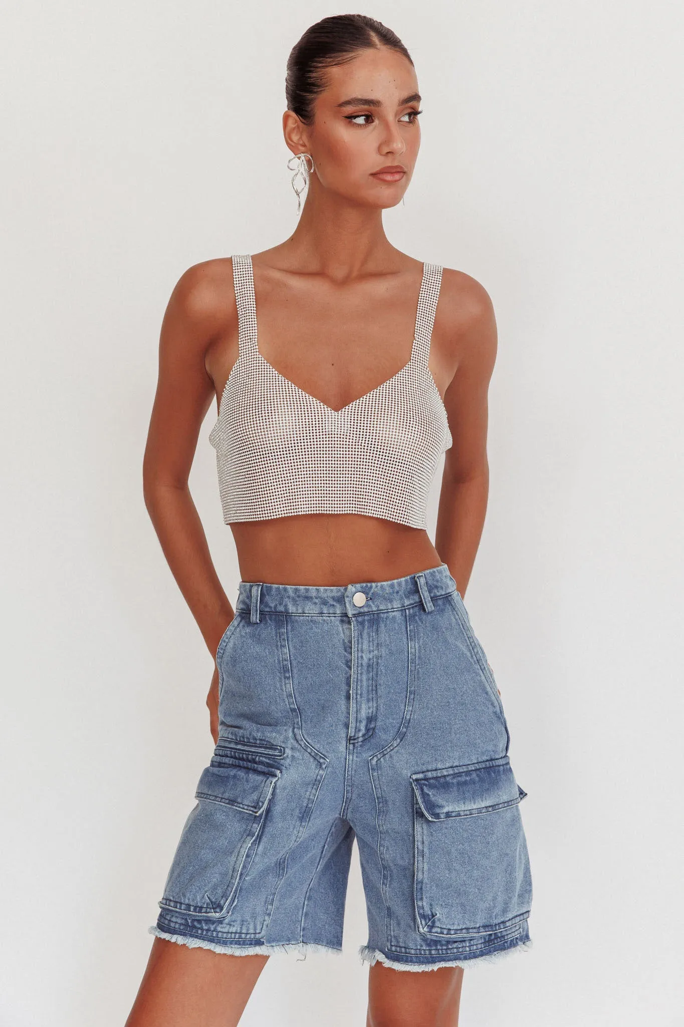 Lumina Diamante Crop Top Silver sold by Selfie Leslie