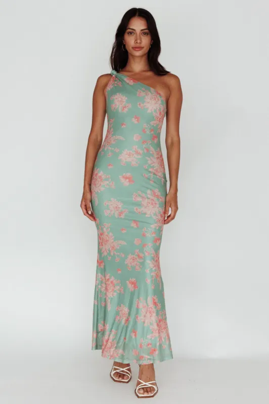 Portland One-Shoulder Jersey Maxi Dress Floral Green sold by Selfie Leslie