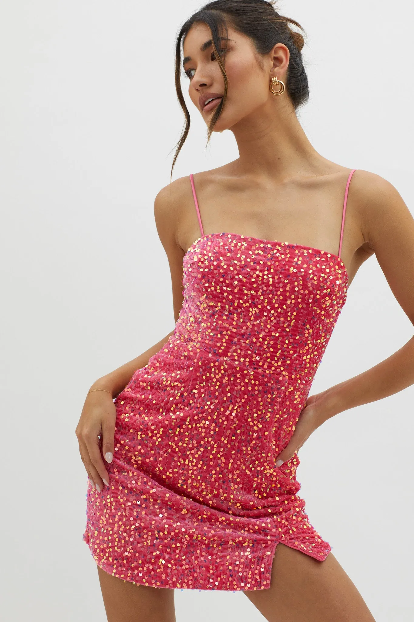 Atlanta Square Neckline Sequin Dress Pink sold by Selfie Leslie product image thumbnail 3