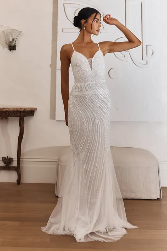 Eternal Love Sequin Godet Hem Maxi Dress White sold by Selfie Leslie