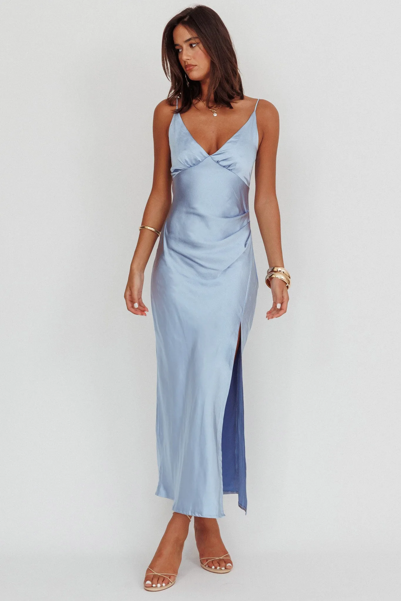 Marlie Side Pleat Maxi Dress Blue sold by Selfie Leslie product image thumbnail 5