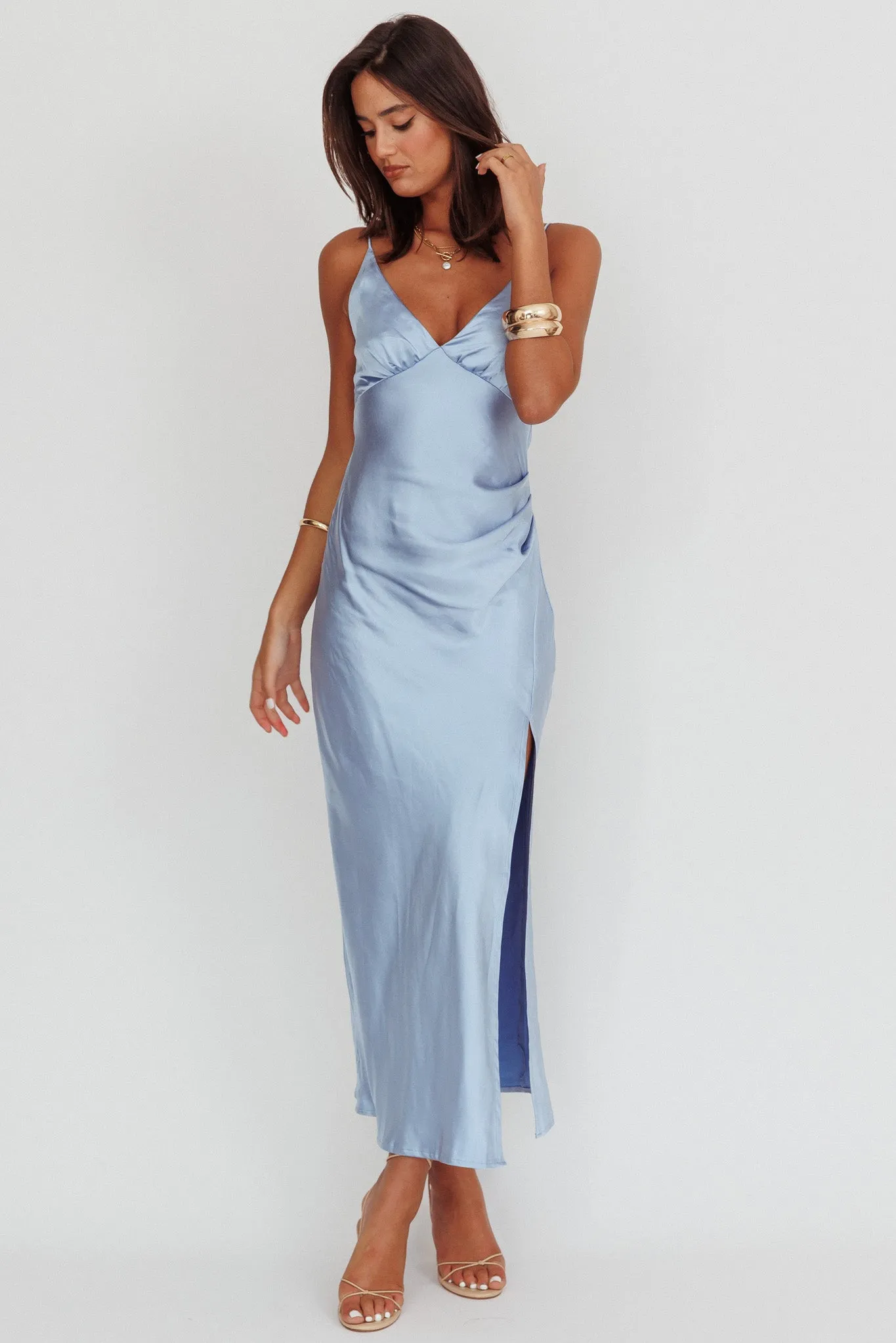 Marlie Side Pleat Maxi Dress Blue sold by Selfie Leslie product image thumbnail 3