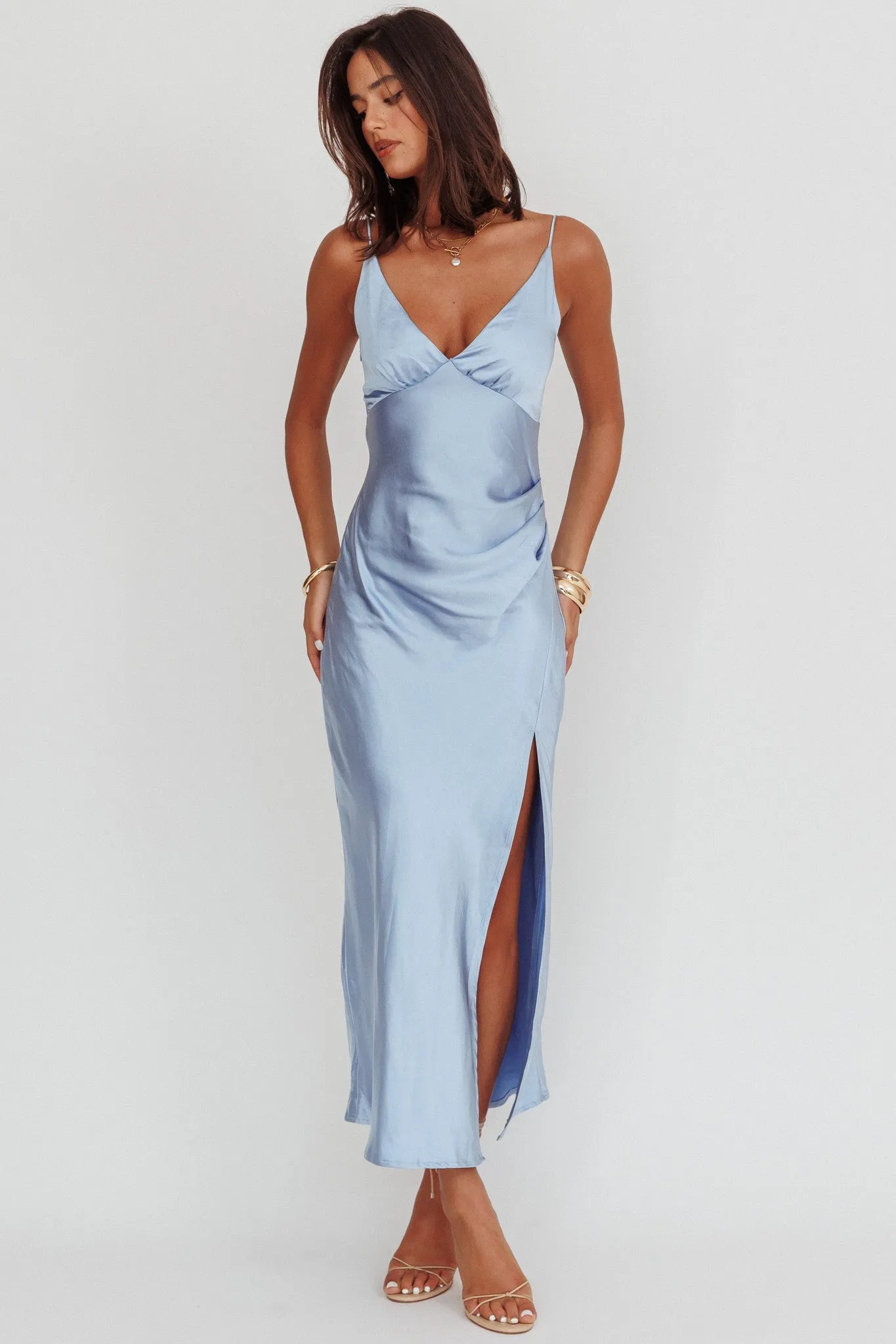 Marlie Side Pleat Maxi Dress Blue sold by Selfie Leslie