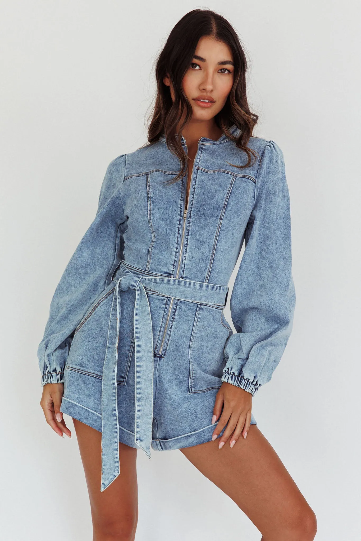 Real World Zip Front Romper Denim Blue sold by Selfie Leslie product image thumbnail 5