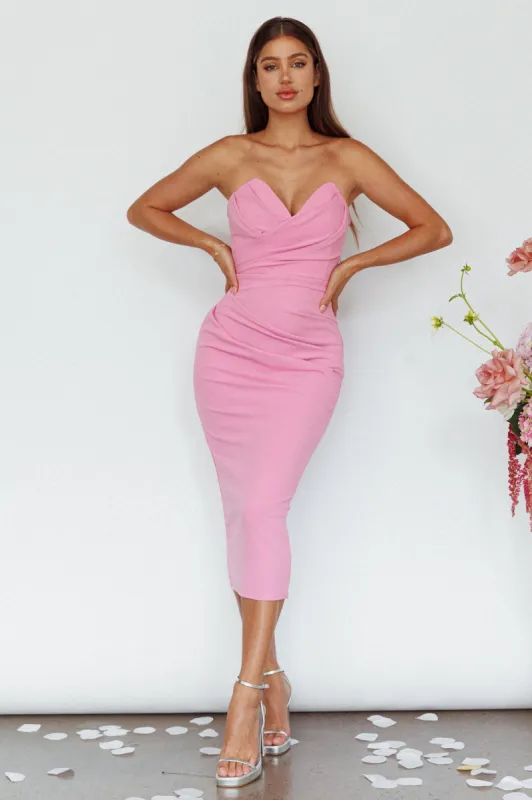 Yours Alone Gathered Detail Midi Dress Pink sold by Selfie Leslie