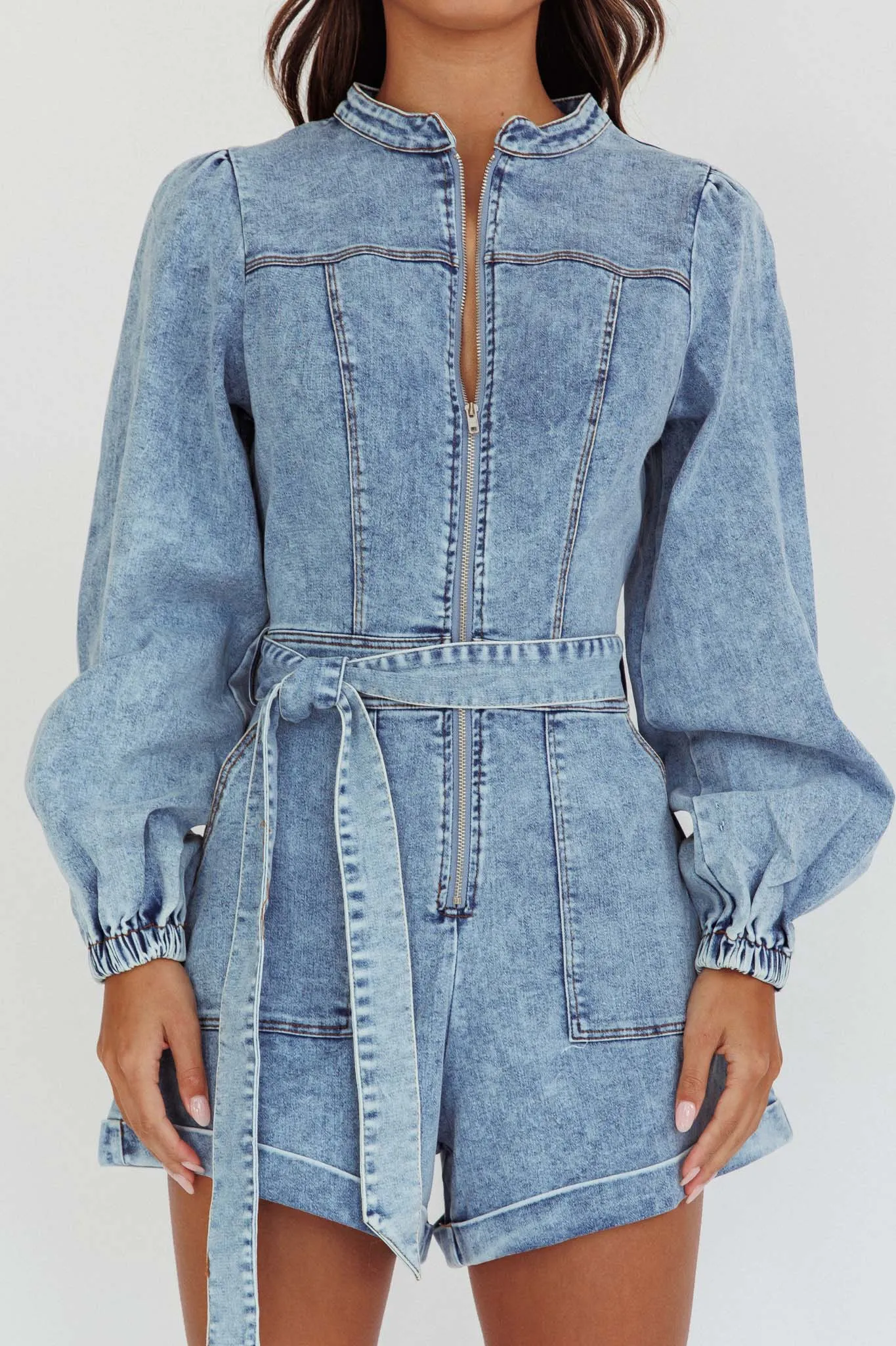 Real World Zip Front Romper Denim Blue sold by Selfie Leslie product image thumbnail 4