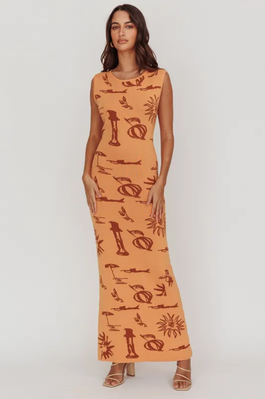 Irene Column Silhouette Maxi Dress Apricot sold by Selfie Leslie