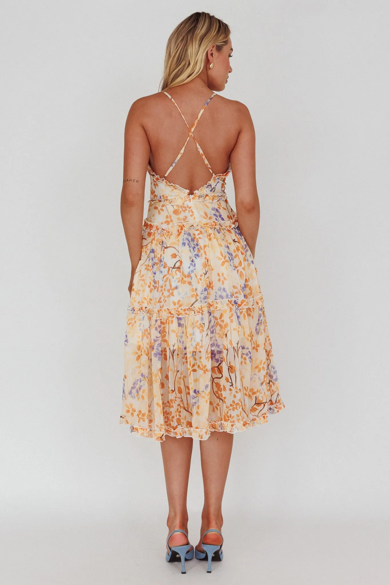 Laney Low Back Cami Strap Midi Dress Floral Orange sold by Selfie Leslie product image thumbnail 2