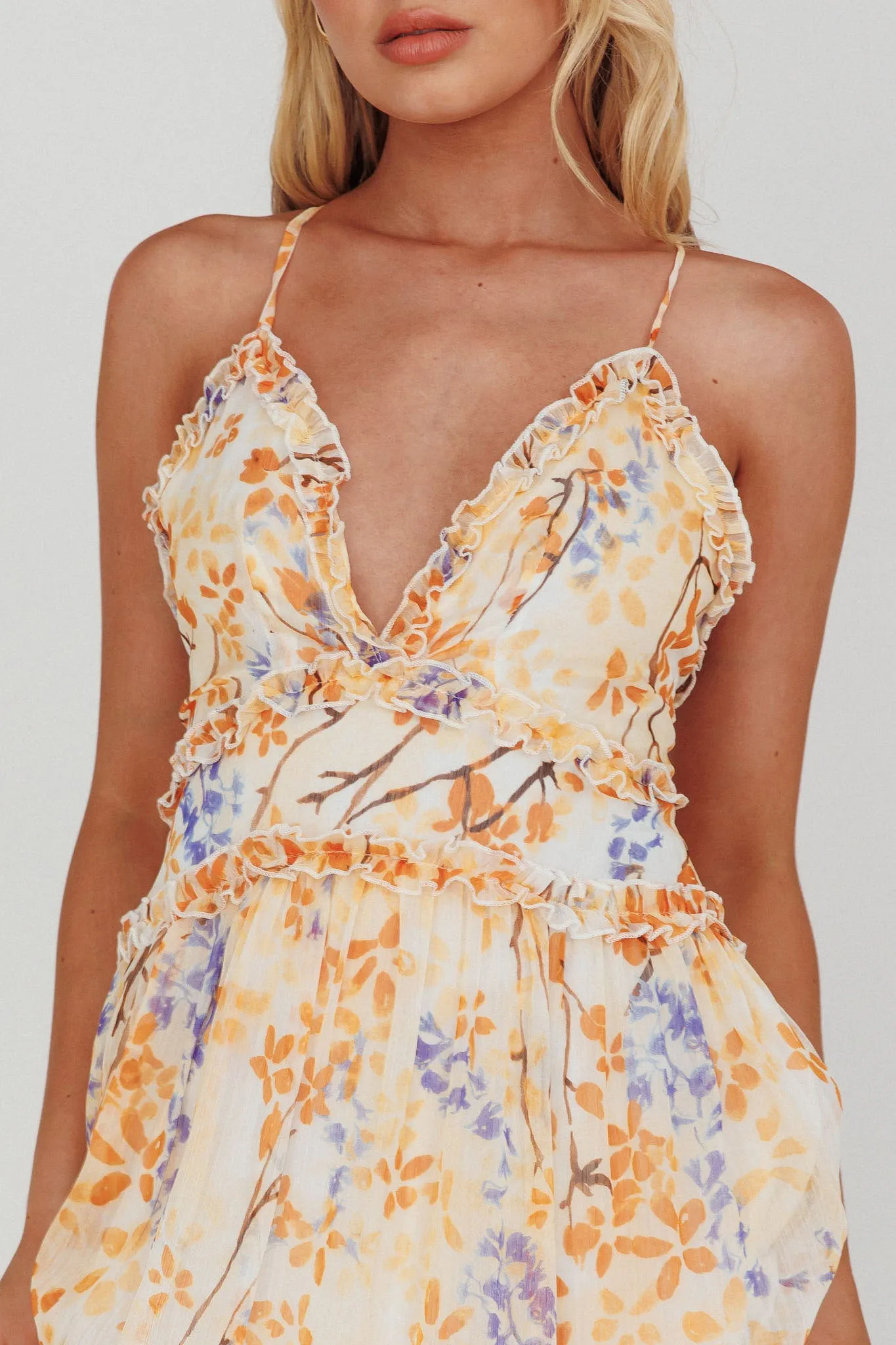 Laney Low Back Cami Strap Midi Dress Floral Orange sold by Selfie Leslie product image thumbnail 4