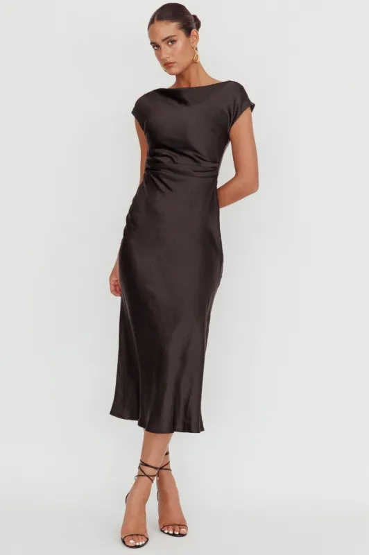 Loveland Cap Sleeve Cowl Back Midi Dress Black sold by Selfie Leslie